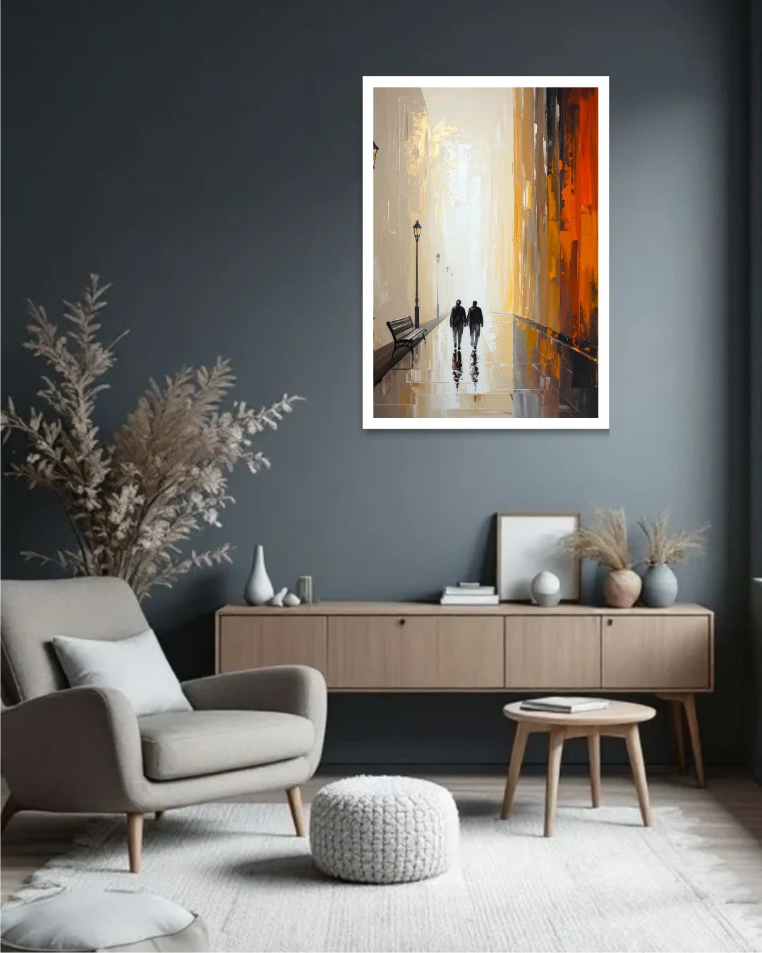 Minimalist City Street Canvas Wall Art Painting for Contemporary Living Room Decor