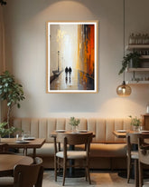 minimal abstract city wall art canvas displayed in modern dining area