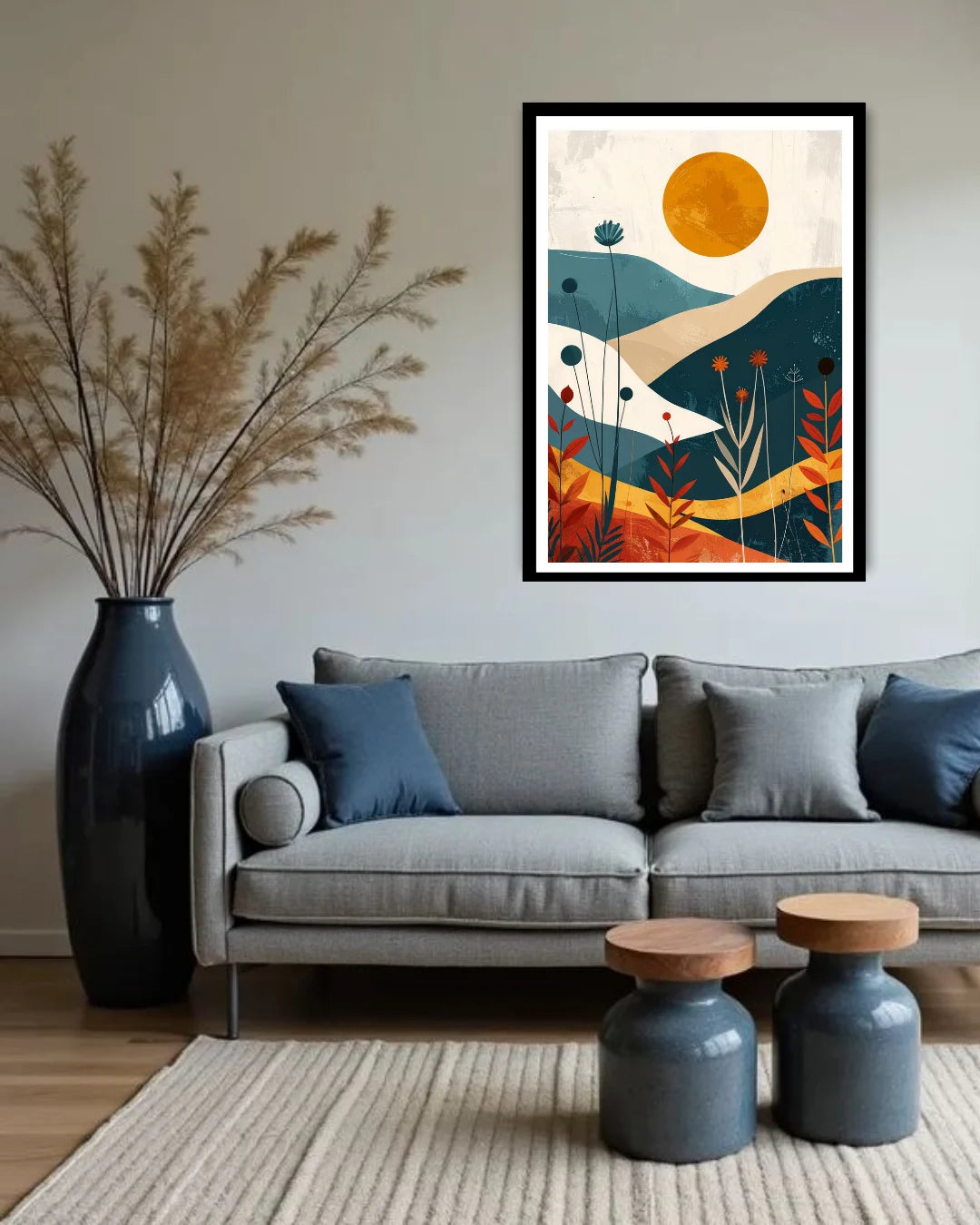 minimal landscape wall art canvas in modern living room decor