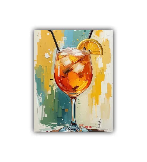 Mocktail glass canvas wall art with colorful abstract style