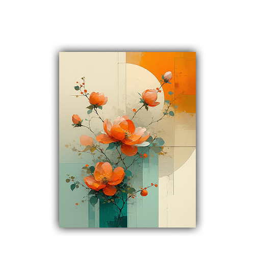 Modern abstract orange floral canvas wall art premium finish
