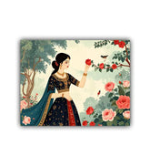 Modern art woman canvas wall painting with floral design