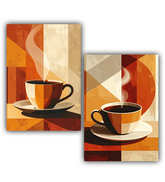 Modern coffee cup canvas wall art set with abstract design