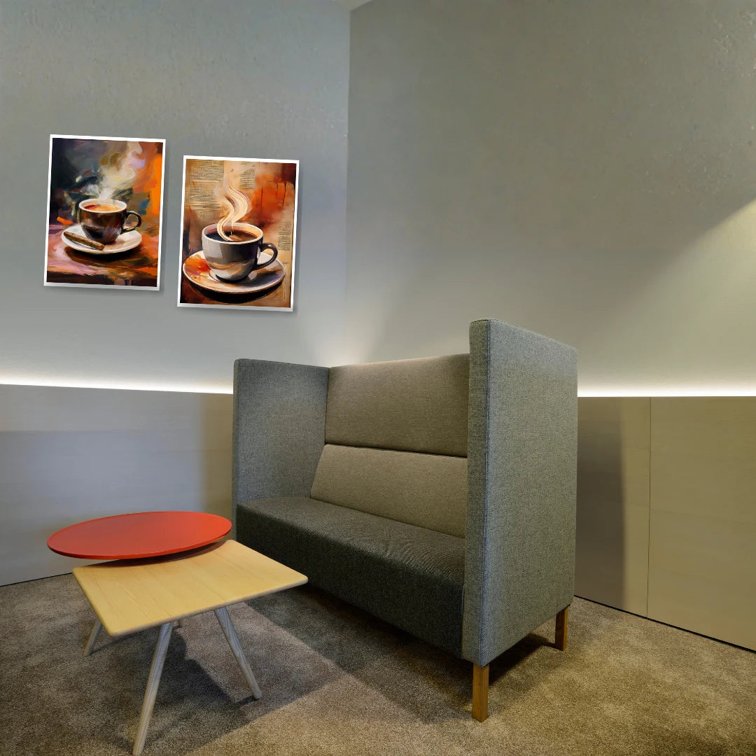 Modern coffee wall art canvas pair for office and reception decor