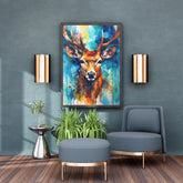 Modern deer canvas wall art set displayed in home interior