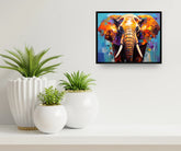 Modern elephant canvas wall art displayed in home interior