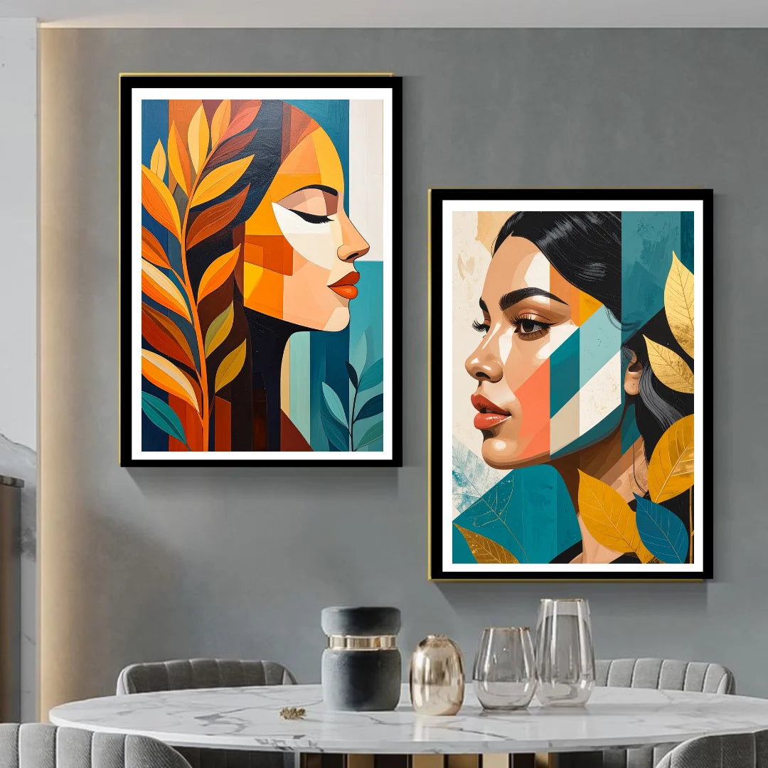 Modern face portrait canvas wall decor for stylish interior space