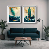 Modern feather ocean wall art set for bedroom and living room
