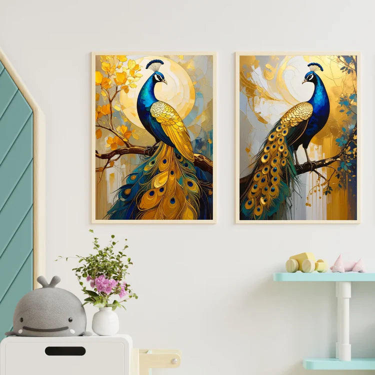 Modern peacock wall art canvas set for stylish home interior
