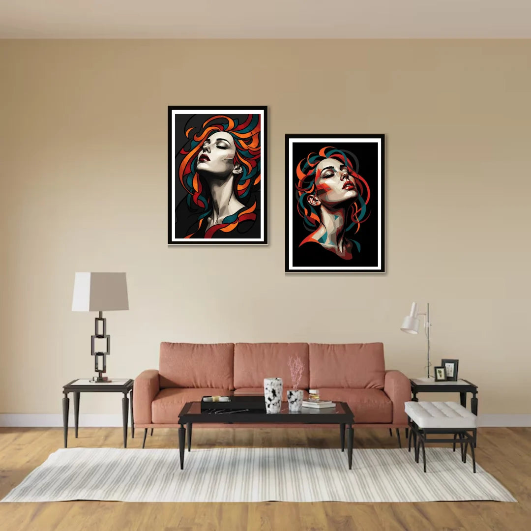 Modern portrait artwork canvas set for stylish home decor
