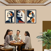 Modern portrait canvas wall decor set for cafe and dining interior