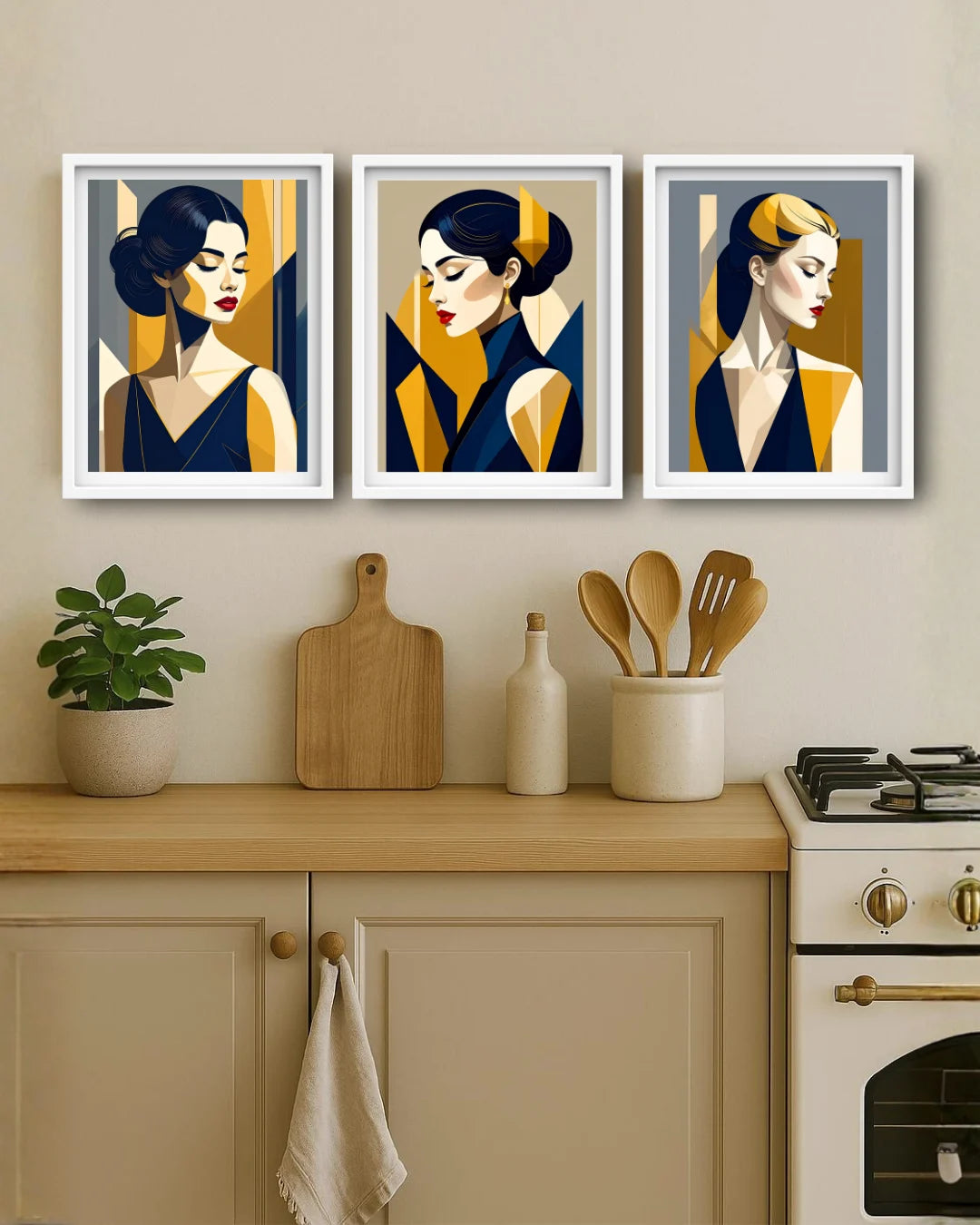 Modern wall decor portrait canvas set for dining and living area