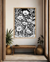 monochrome floral wall art canvas in modern living room decor