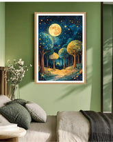 Abstract moonlit forest canvas wall art in living room