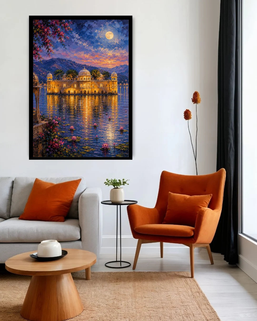 illuminated city skyline painting wall art decor