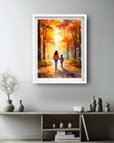 mother and child autumn wall art canvas love bonding painting