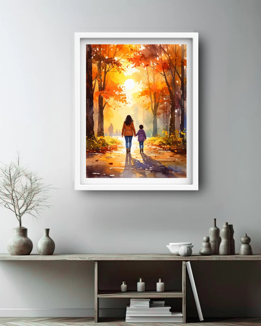 mother and child autumn wall art canvas love bonding painting