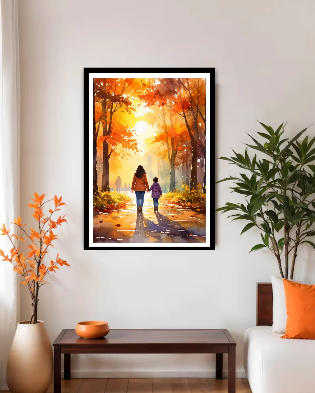 mother and child wall art canvas in modern living room decor