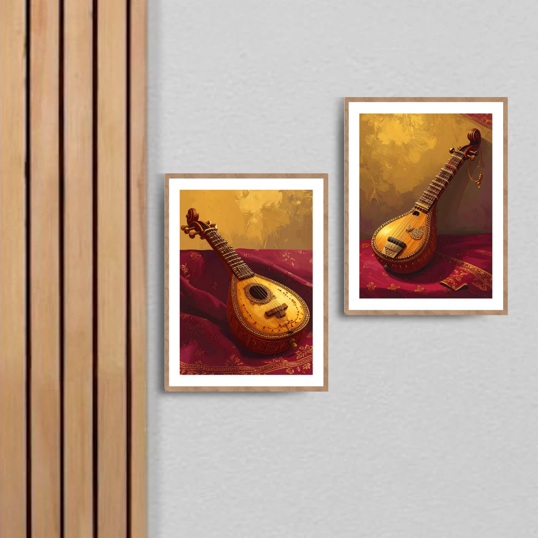 Music guitar wall art canvas set for home interior decor