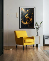 treble clef wall art canvas in music studio interior