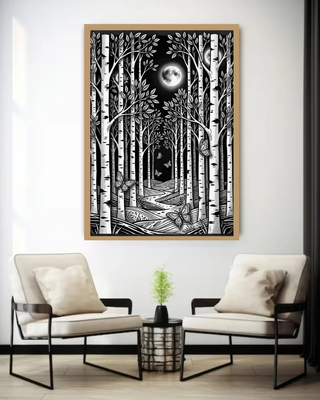 mystic moon forest wall art canvas in modern living room decor