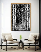 mystic moon forest wall art canvas in modern living room decor