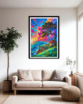 colorful landscape wall art canvas in modern home decor setup