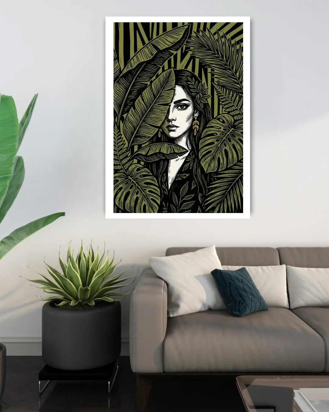 nature woman wall art canvas in modern living room decor