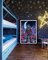 futuristic astronaut graffiti wall art canvas in gaming room decor