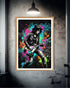 neon guitarist graffiti wall art canvas in dark modern interior