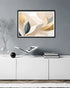 minimal abstract leaves wall art canvas displayed in modern living room
