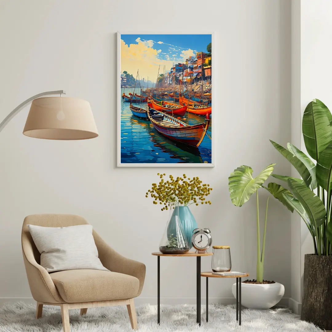 Banaras Boats on the Ghat – Wall Art Canvas