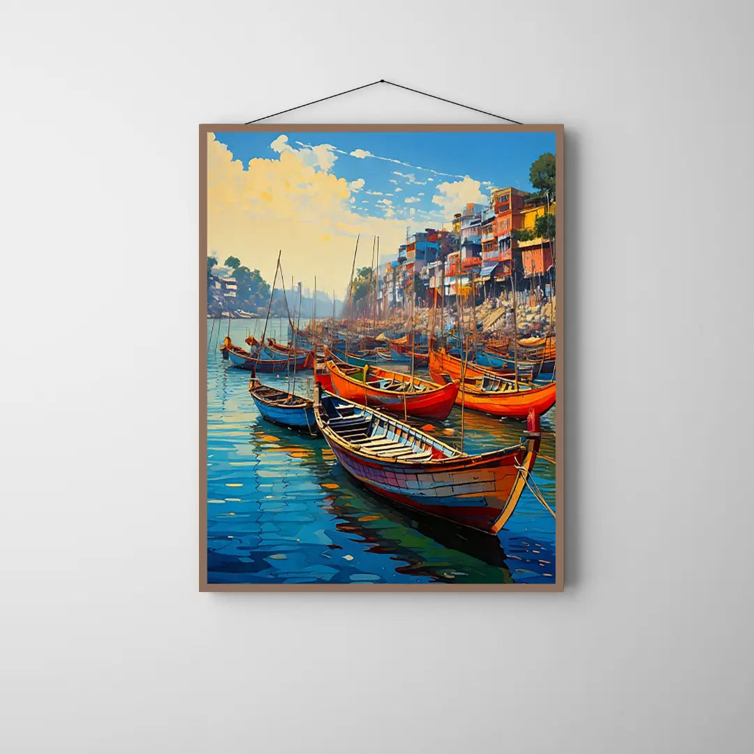Banaras Boats on the Ghat – Wall Art Canvas