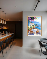 ocean view wall art canvas in cafe interior decor