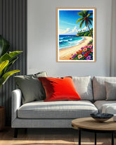 tropical ocean wall art canvas in modern home interior setting