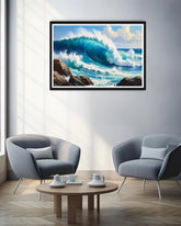 ocean wave wall art canvas in modern living room decor