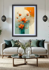 Orange floral canvas wall art for elegant living room decor
