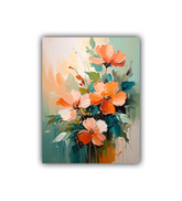 Close-up view of orange floral wall art canvas painting
