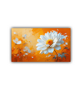 Orange and white daisy floral canvas wall art close up view
