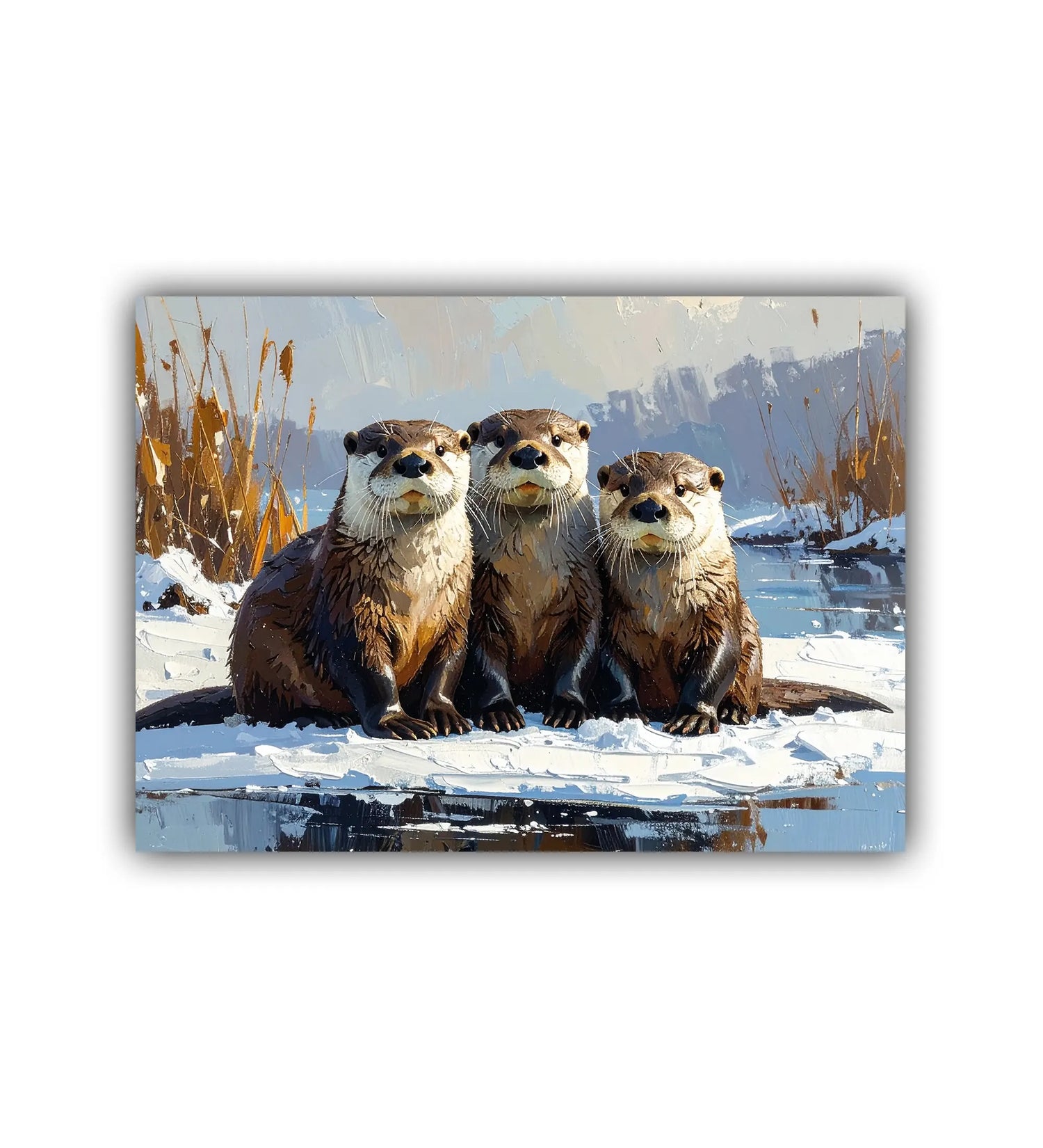 cute otter wall art canvas winter wildlife painting