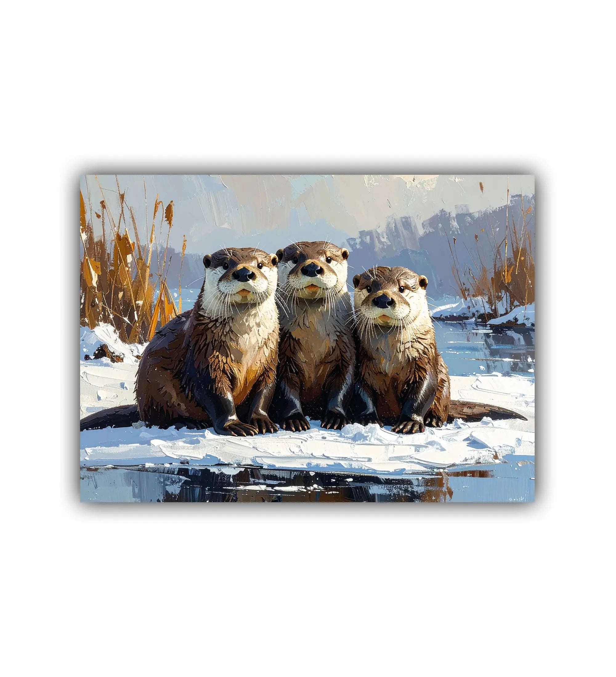 cute otter wall art canvas winter wildlife painting