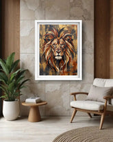 A framed painting of a majestic lion&