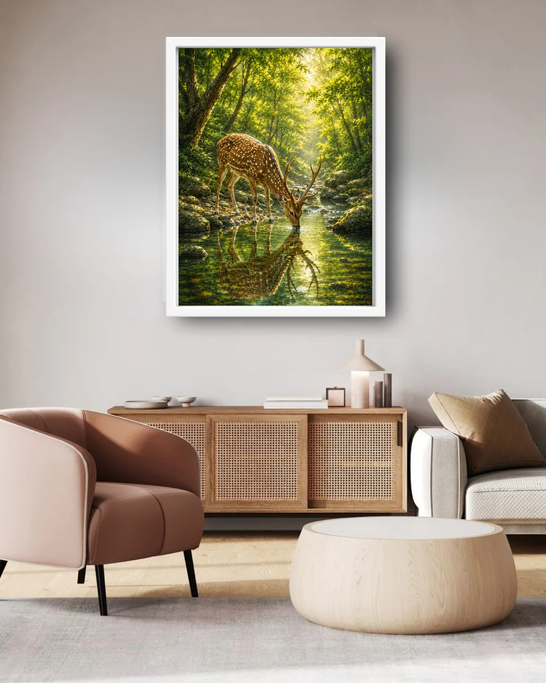 Deer Forest Reflection Art - Wall Art Canvas