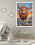 Colorful lion artwork on a wall in a child&