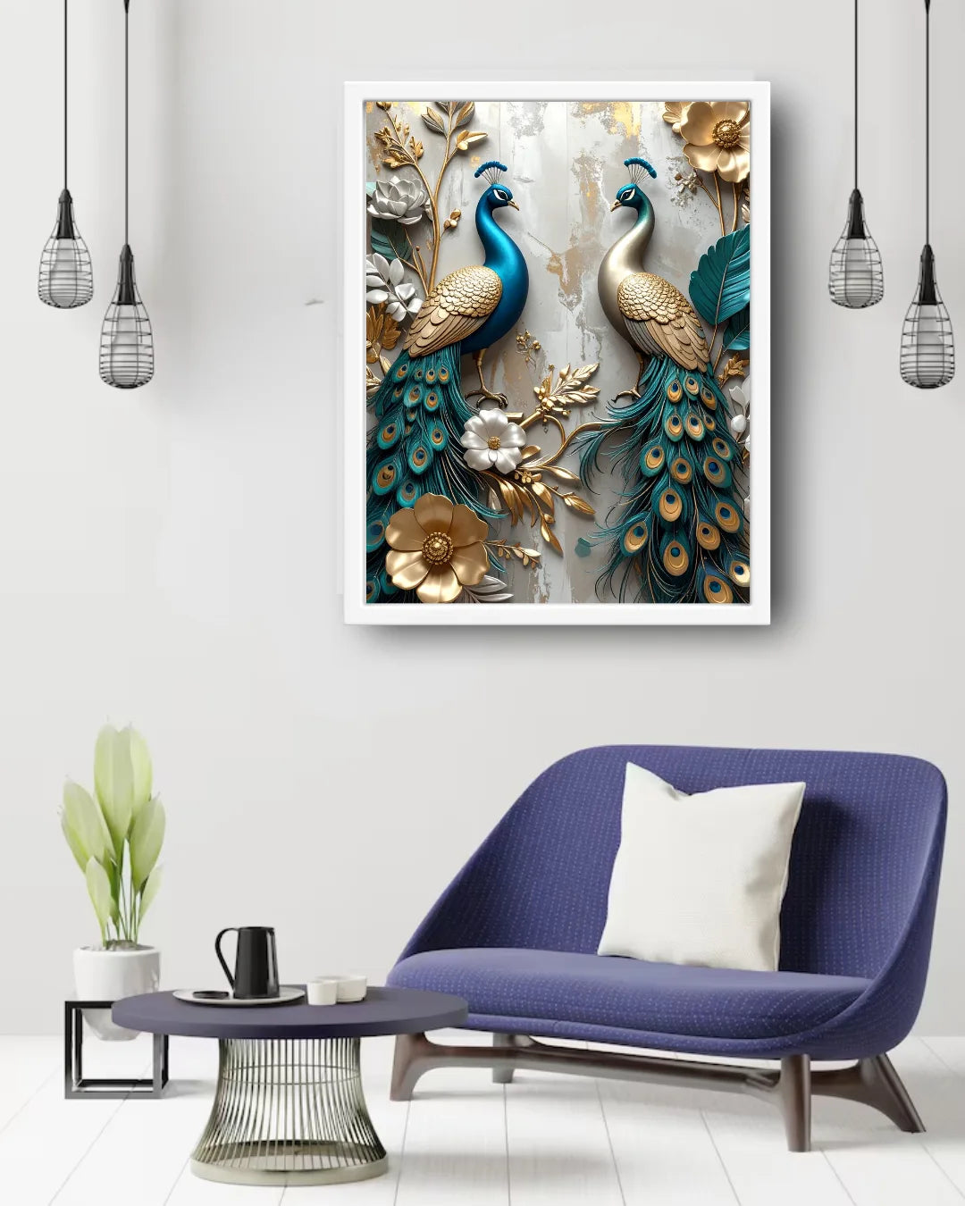 Royal Peacock Floral Art - Wall Art Canvas
