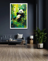 Living room with a panda painting on the wall