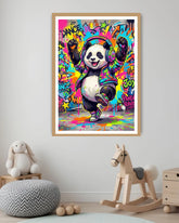 colorful panda wall art canvas in kids playroom interior