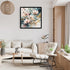 Pastel floral wall art displayed in a modern living room interior above sofa
