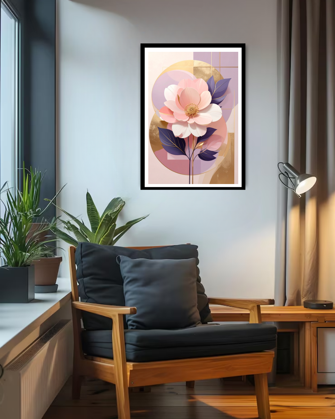 pastel floral wall art canvas displayed in cozy modern living room