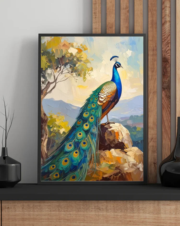 Peacock canvas painting with nature theme wall decor for modern home